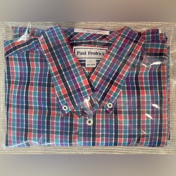Paul Fredrick Shirt Size L Multicolor Long Sleeve Cotton ButtonDown Classic Fit - Picture 2 of 5